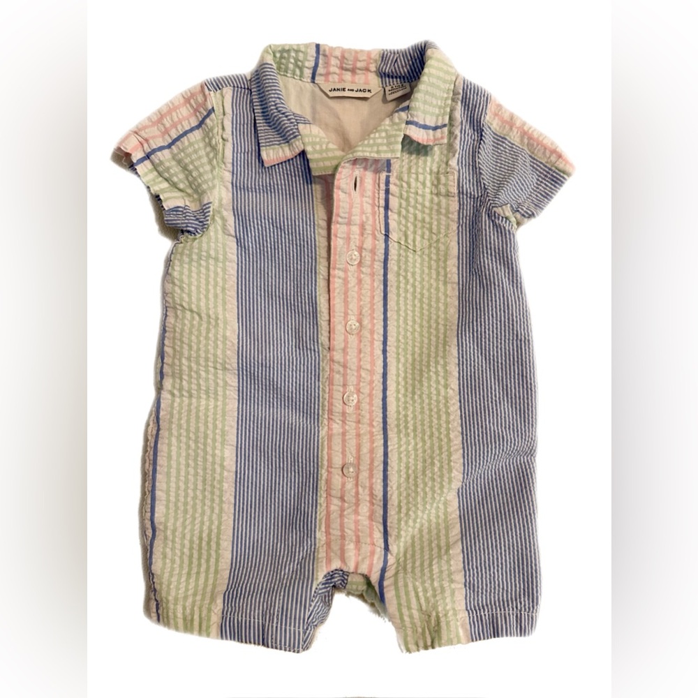 Janie and Jack Multicolor Striped Romper 0-3M
